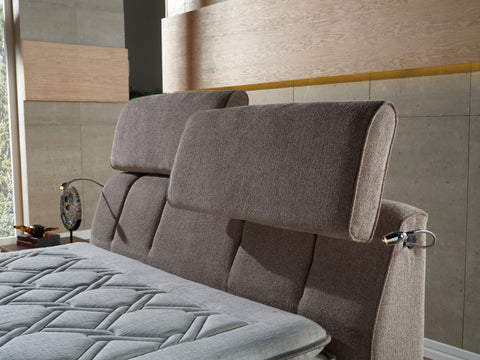 Soft wool headboard designed for modern beds, providing comfort and style.