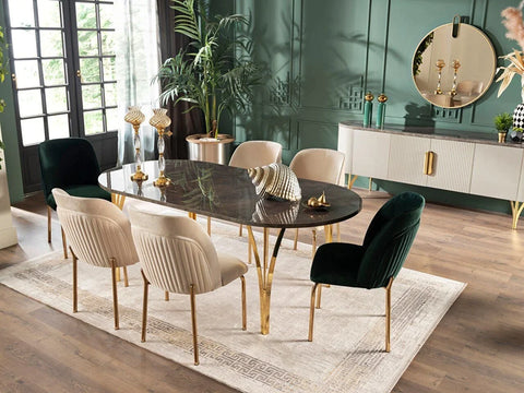 Serra Dining Table (Fixed) + Serra Chair (6234) - Gold